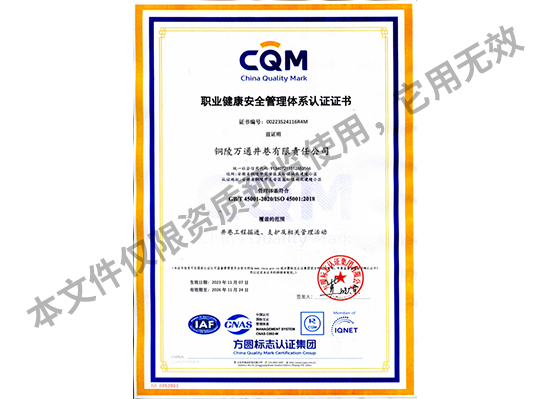 职业健康安全管理体系证书